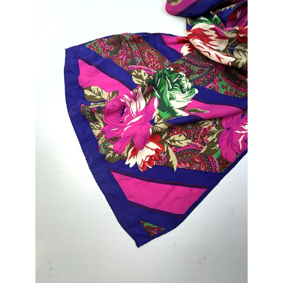 Floral Rectangle Scarf Pink Purple Green 15 x 58 Head Neck Feminine Fashion - Picture 3 of 4